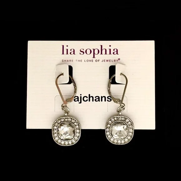 Lia Sophia "Bella Donna" Silver Tone Drop Earrings - Picture 1 of 4
